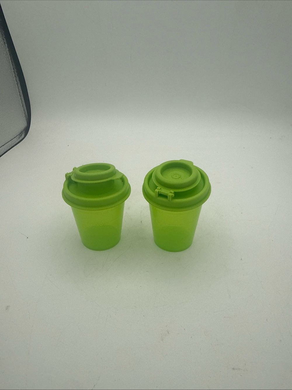 Tupperware Midget Salt & Pepper Shakers Flip Top 2 oz Lime Green